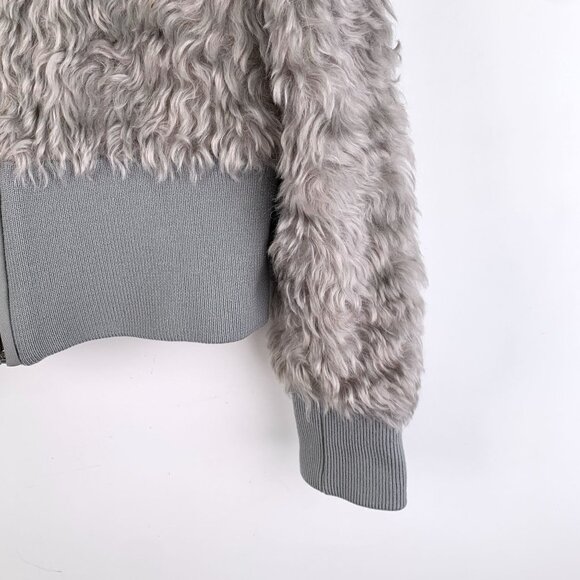 Prada Womens Gray Faux Fur & Knit Jacket With Triangular Logo Lapel Long Sleeves - Picture 6 of 8